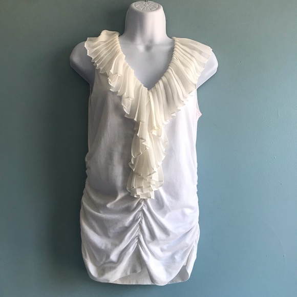 CAbi Viola Ruched Sleeveless Ruffle Trim Top S - Picture 2 of 6